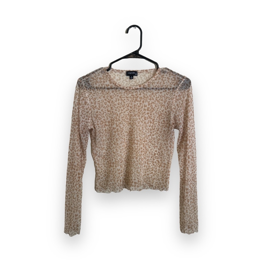 Sheer Peach Animal Print Long Sleeve Cropped Top